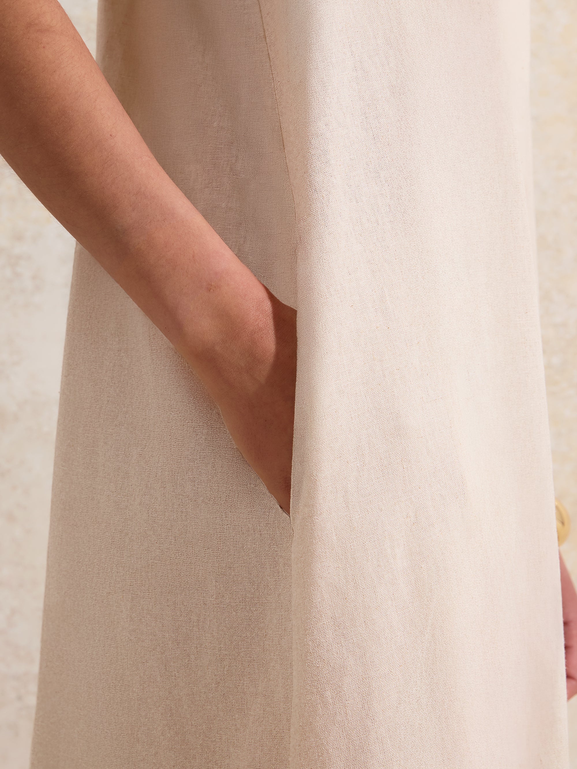 Ecru Tie-Detail Linen-Blend Maxi Dress