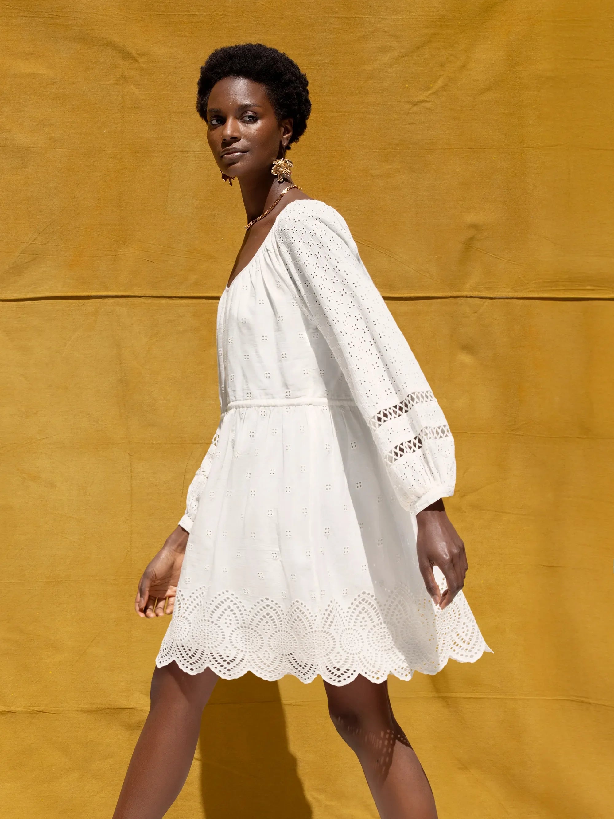 Ivory Mix Broderie Smock Dress