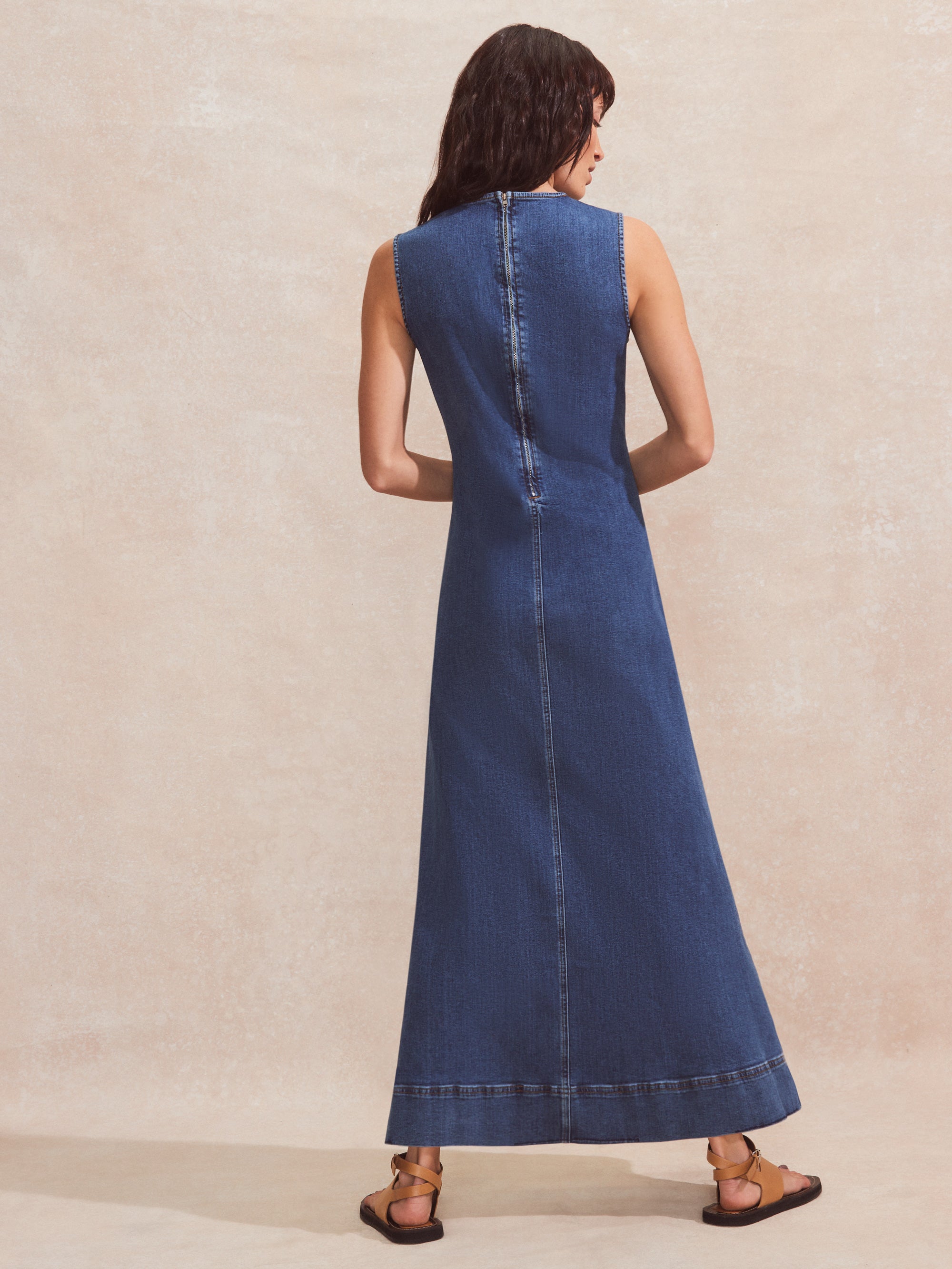 Blue V-Neck Denim Maxi Dress