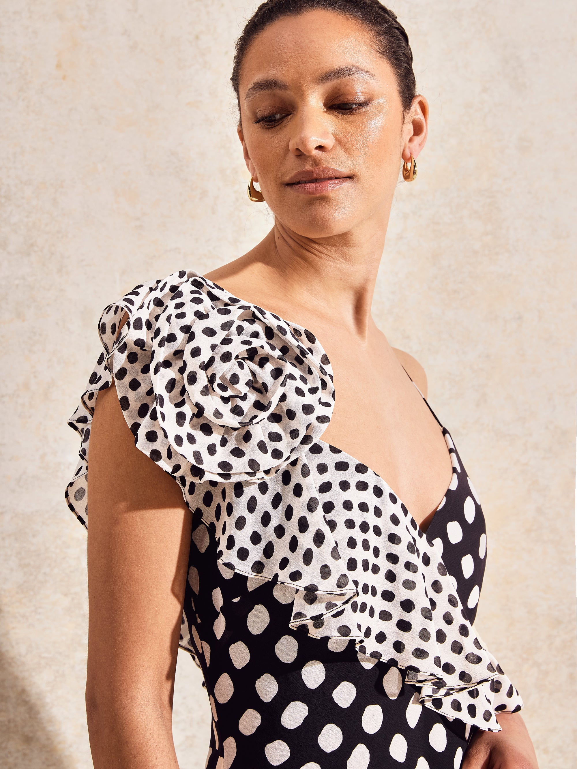 Celeste Corsage-Detail Polka-Dot Dress