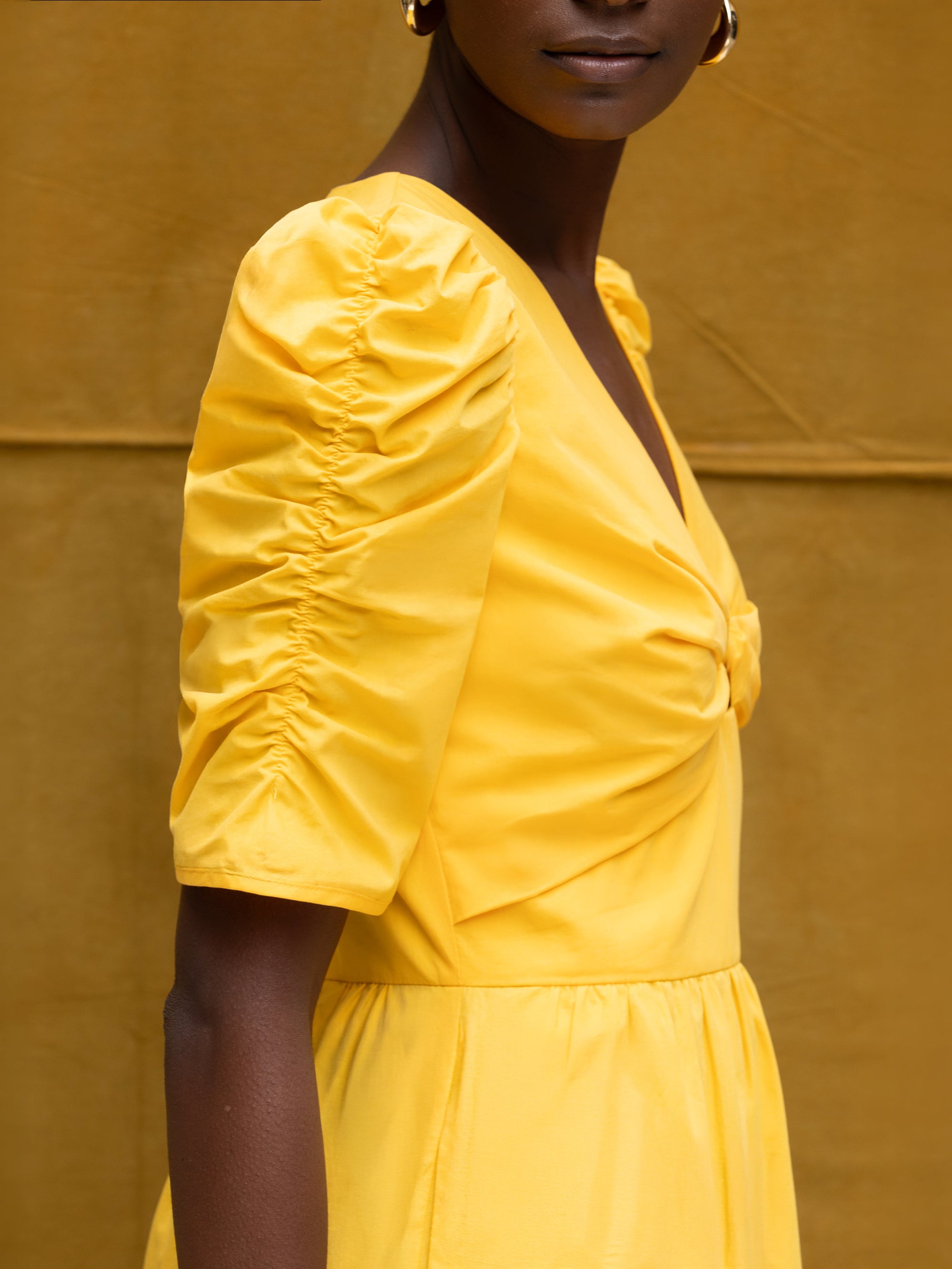 Yellow Cotton Poplin Twist Front Dress