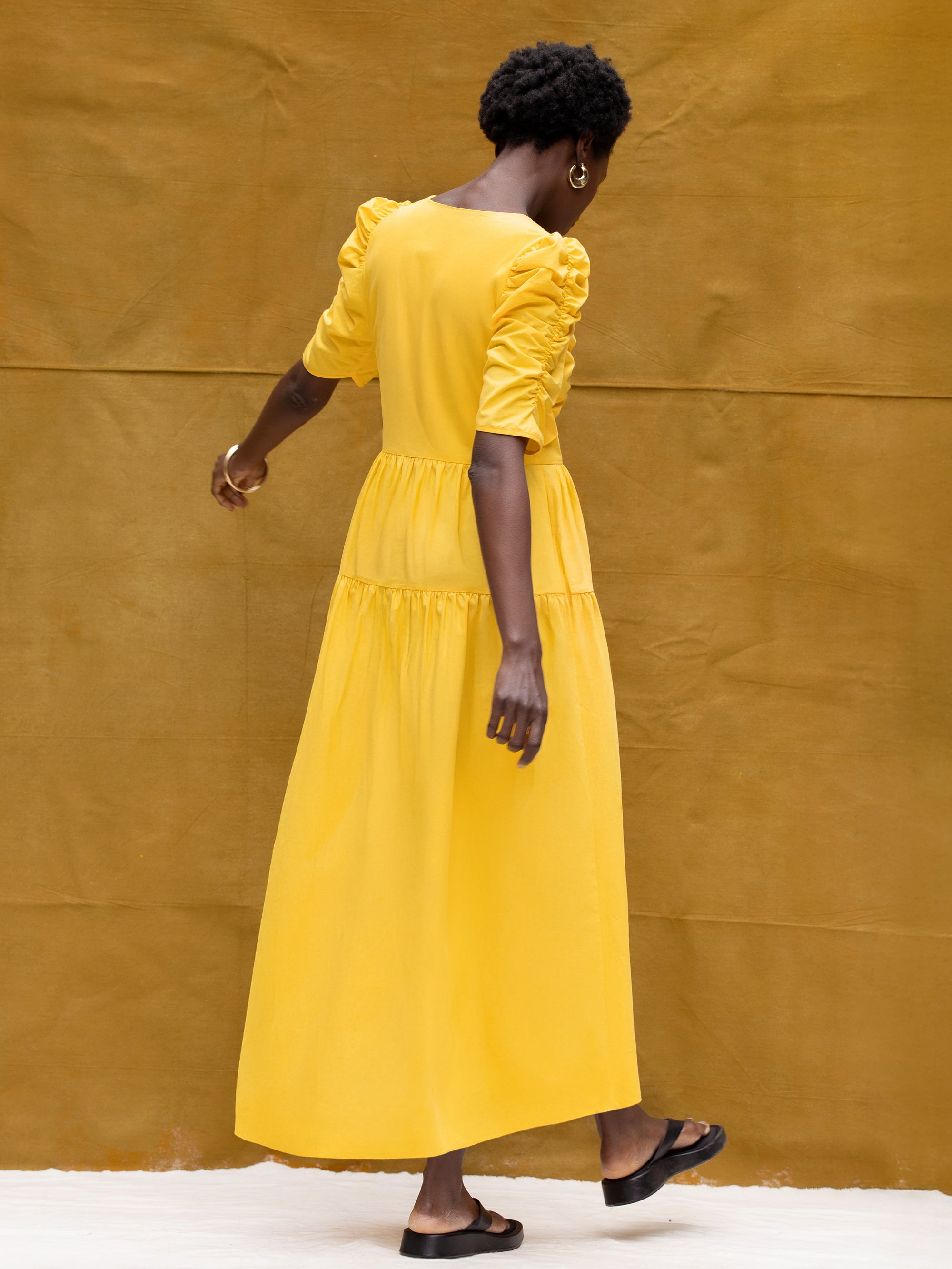 Yellow Cotton Poplin Twist Front Dress