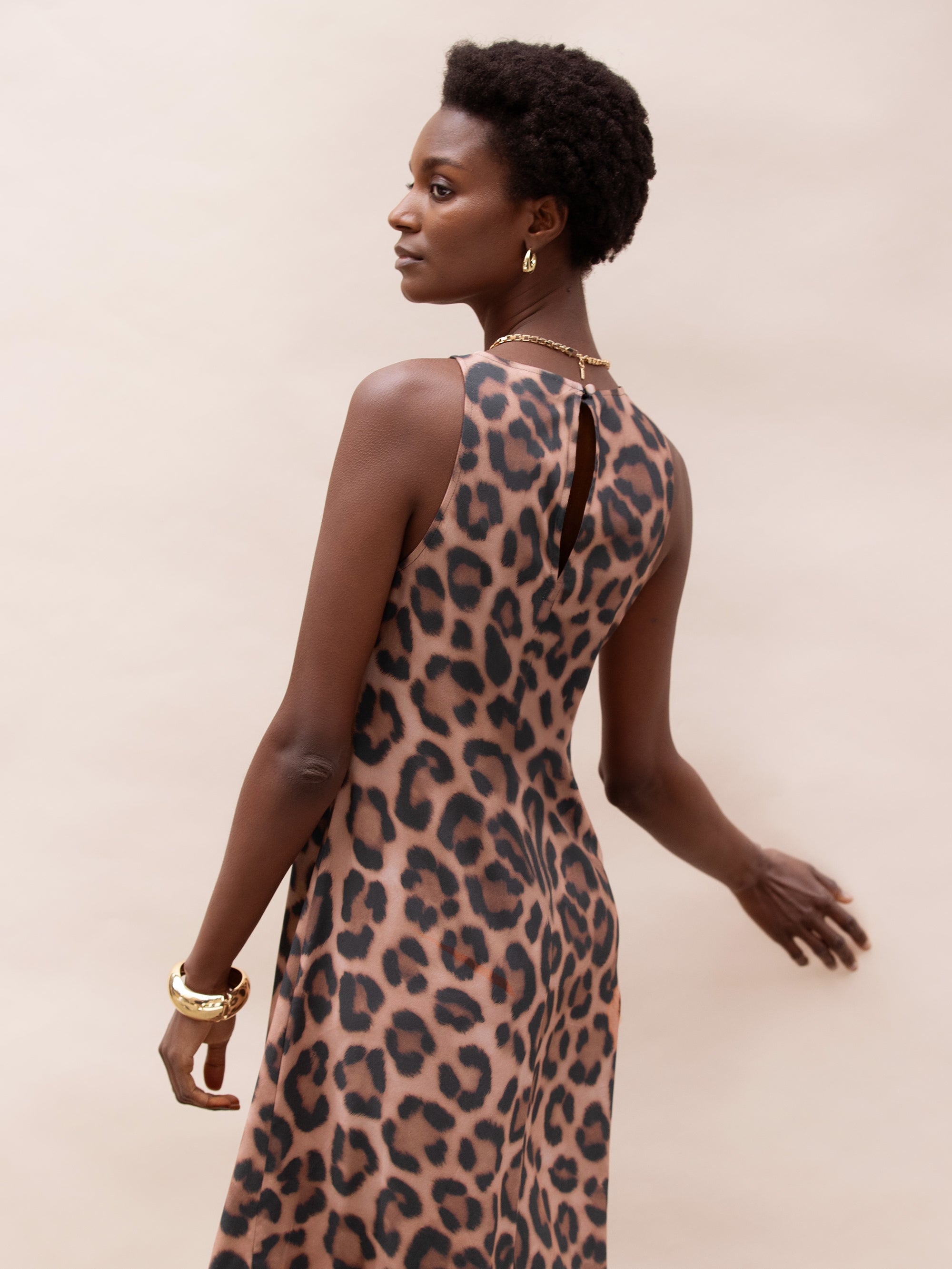 Brown Leopard Print Midi Dress