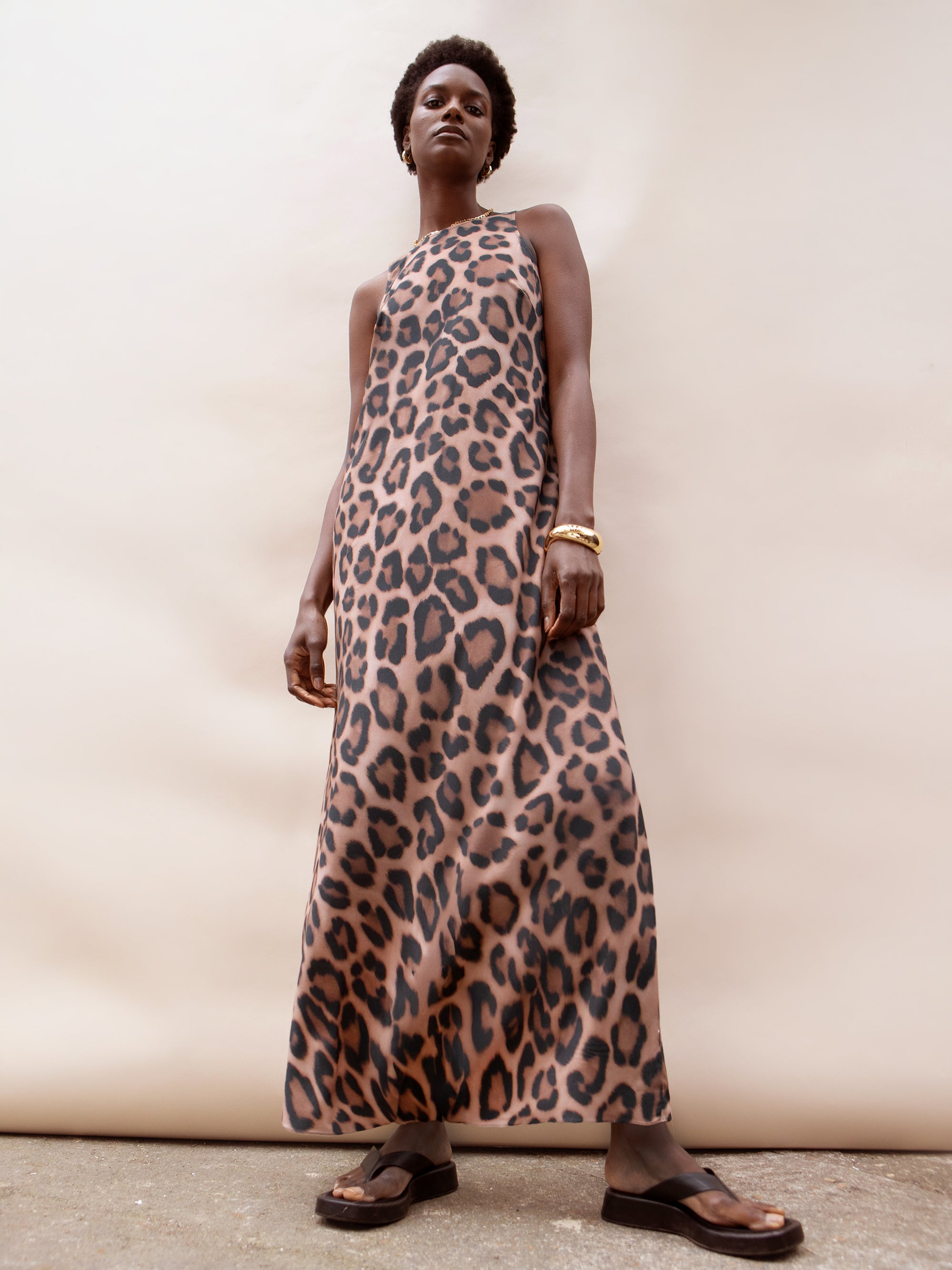 Brown Leopard Print Midi Dress
