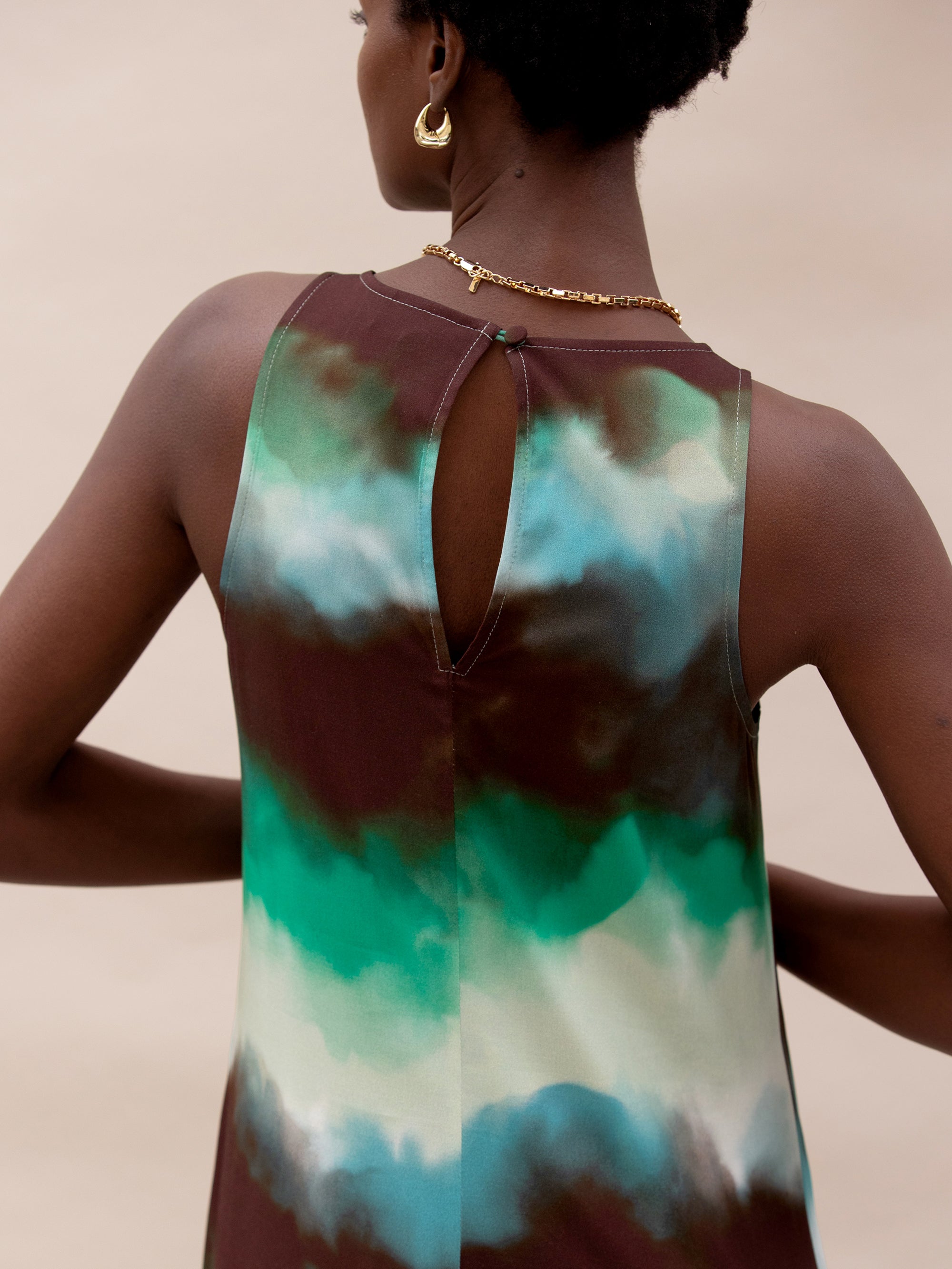 Green Watercolour Print Midi Dress