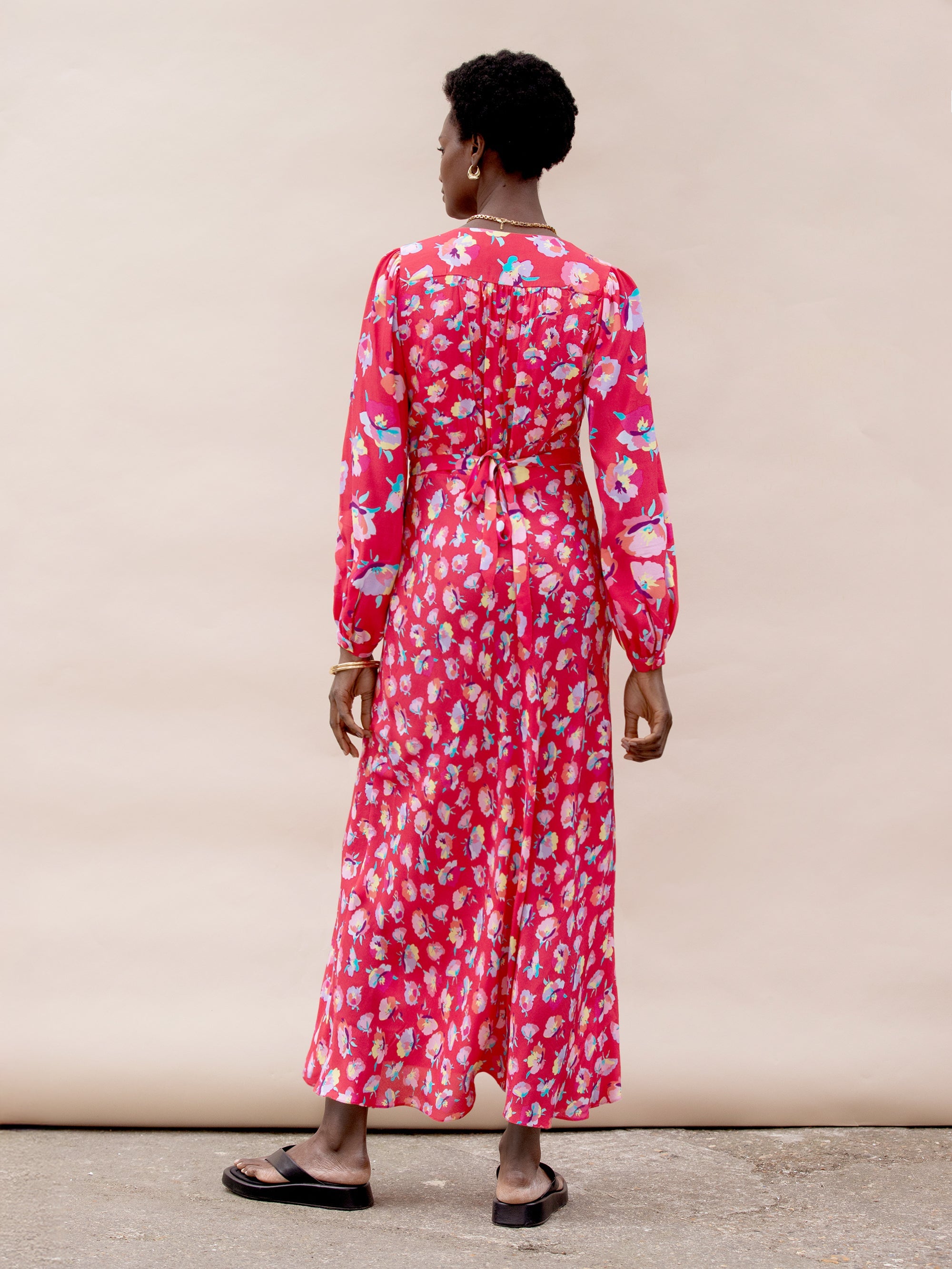Pink Carnation Ditsy Print Tie Back Dress