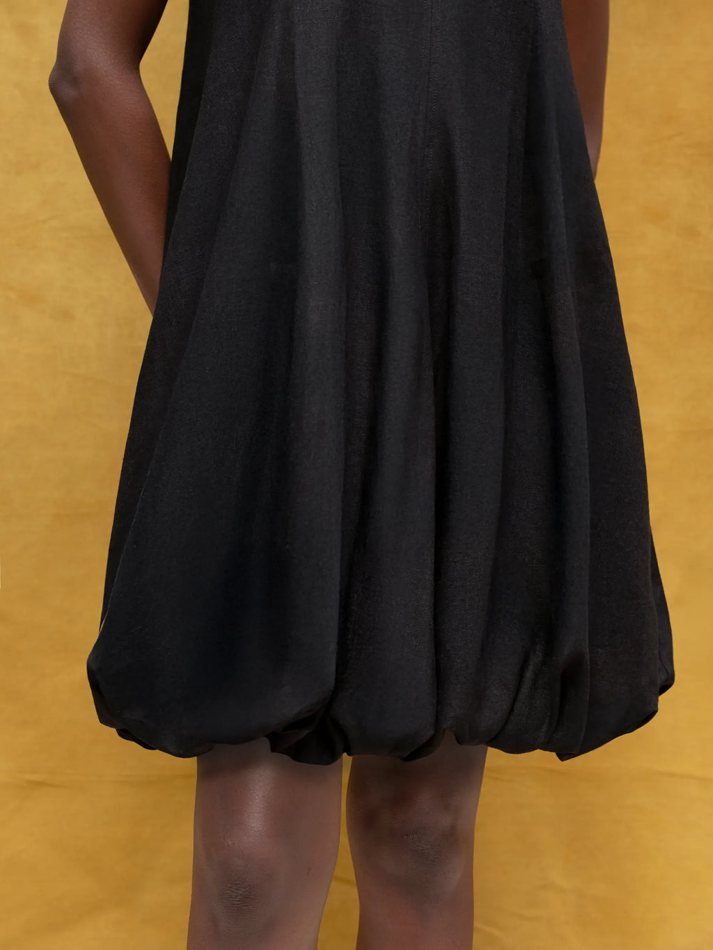 Black Puffball Linen Blend Dress