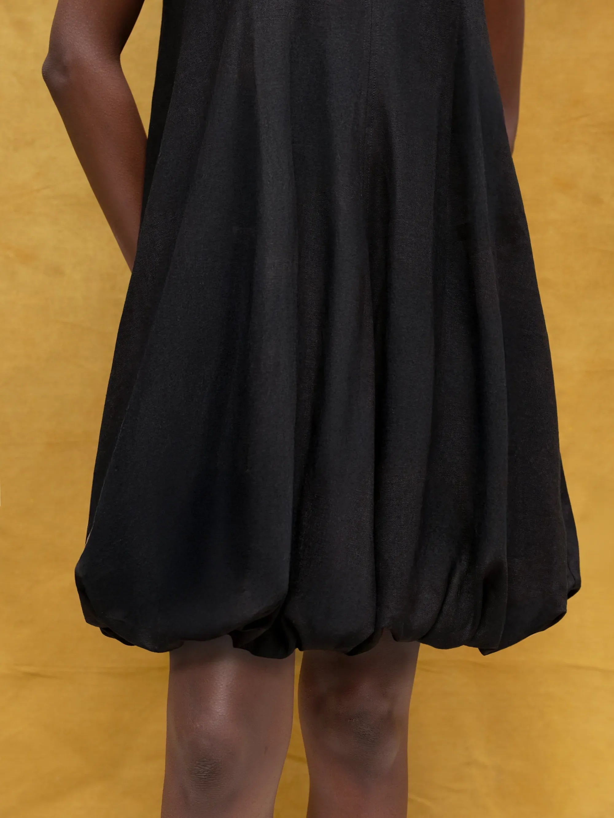 Black Puffball Linen Blend Dress