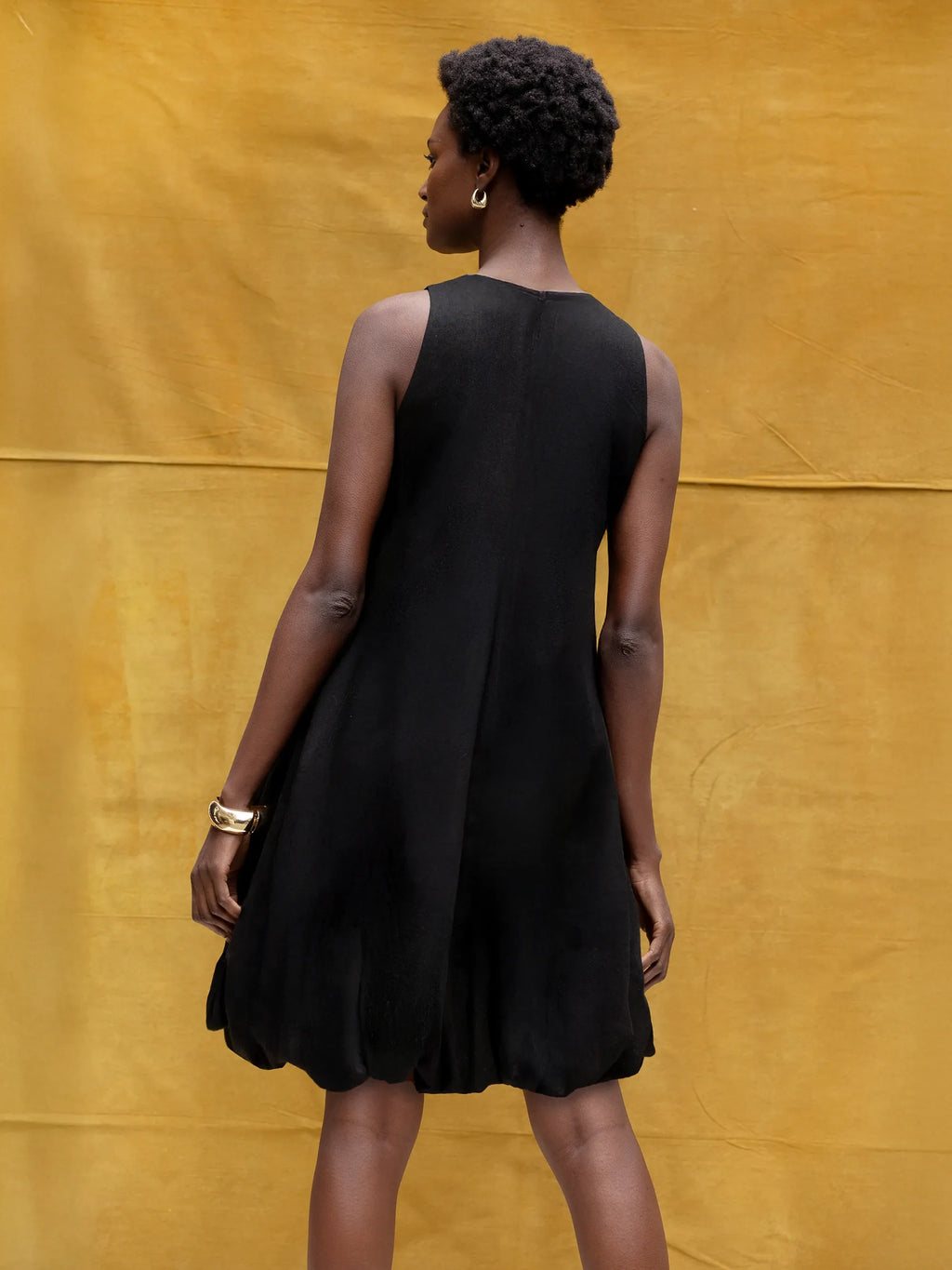 Black Puffball Linen Blend Dress