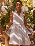 White Frill-Detail Halterneck Cheesecloth Mini Dress