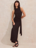Black Wrap-Detail Jersey Dress
