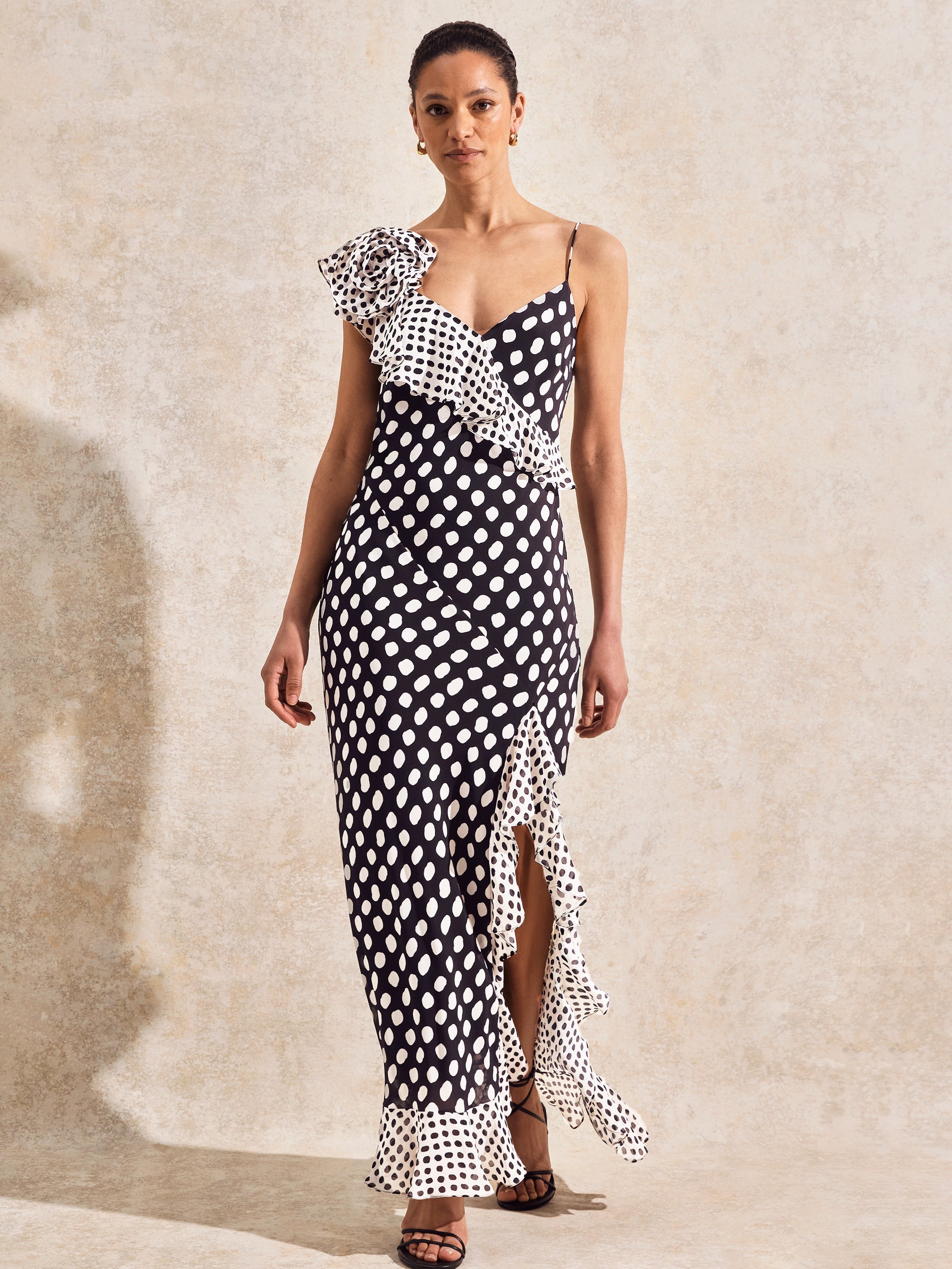 Celeste Corsage-Detail Polka-Dot Dress