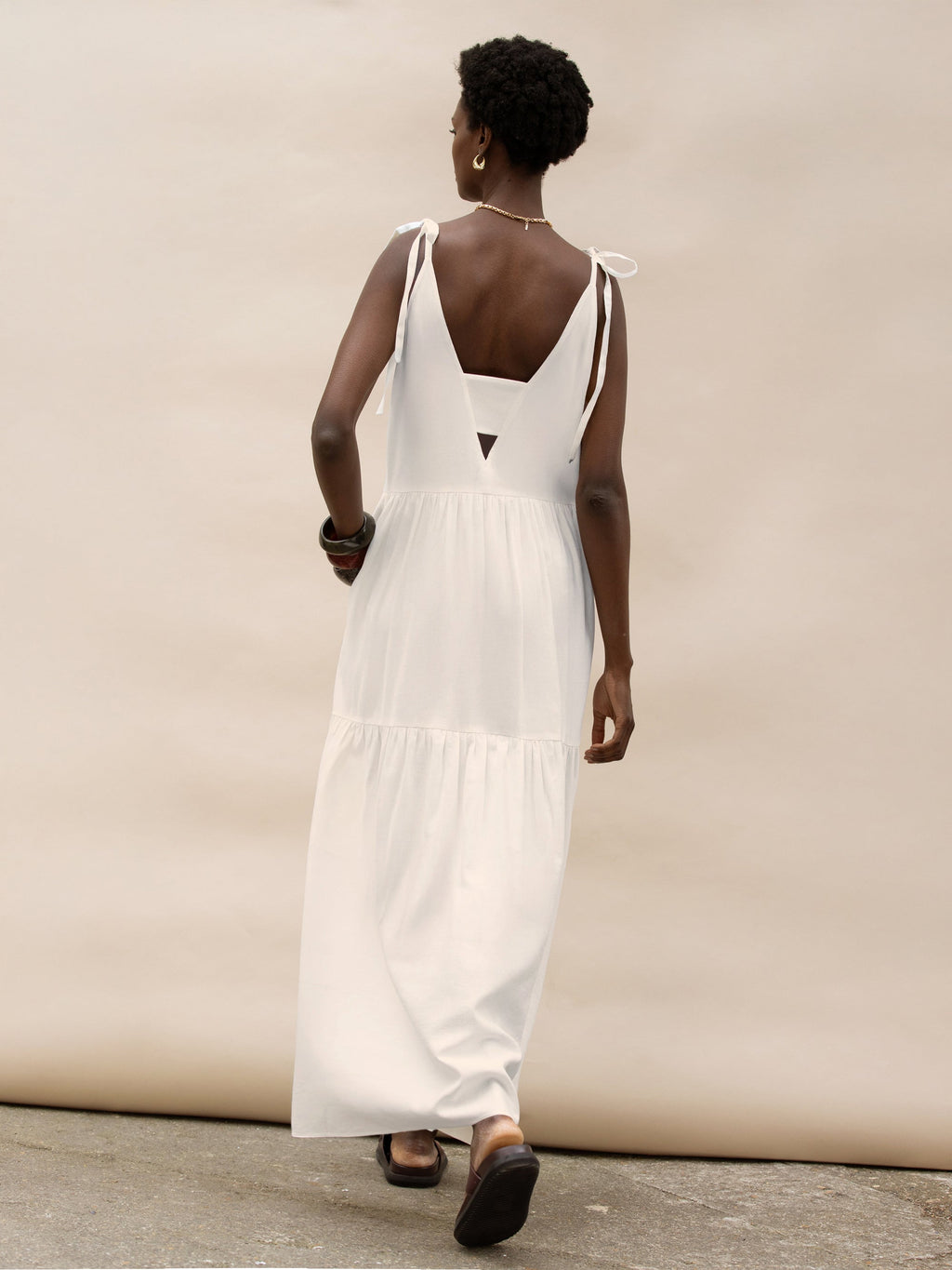 Cream Linen Tie Strap Dress