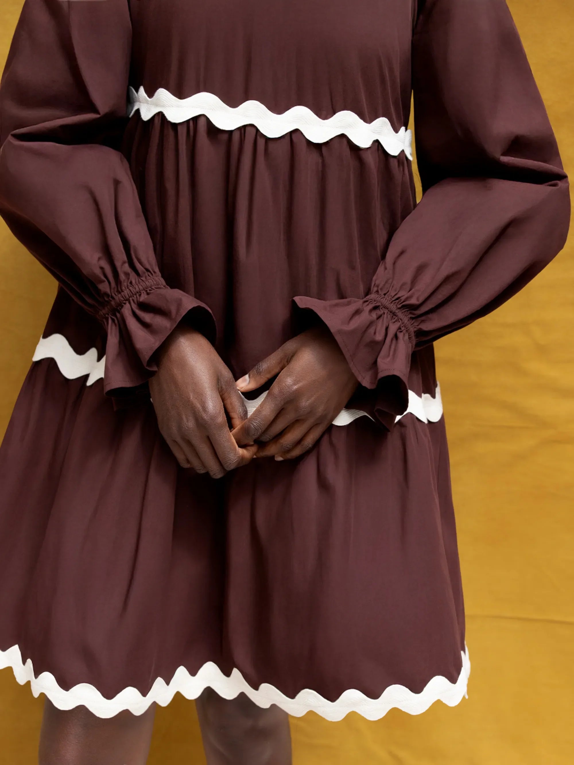Brown Bardot Contrast Trim Dress