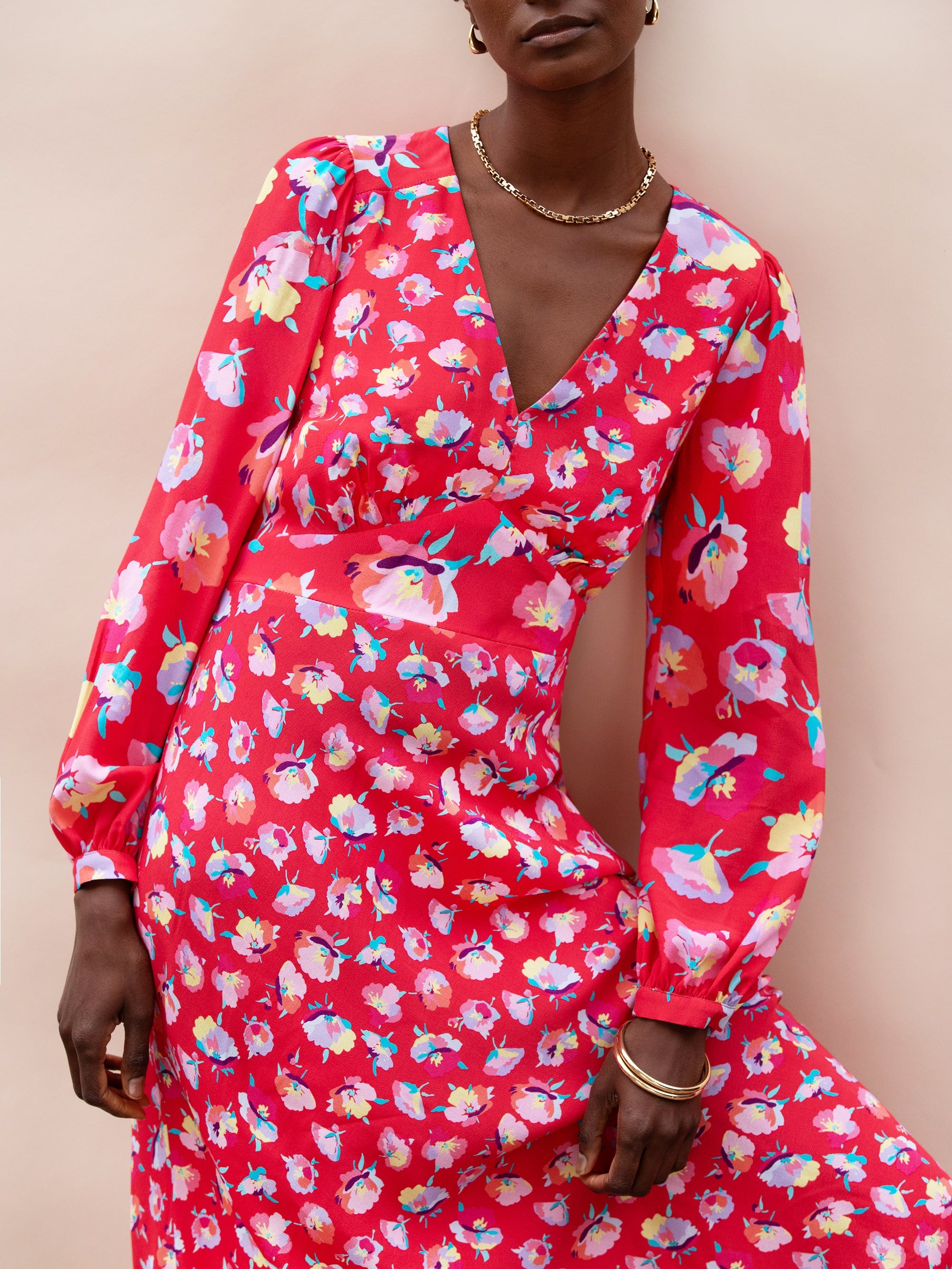 Pink Carnation Ditsy Print Tie Back Dress