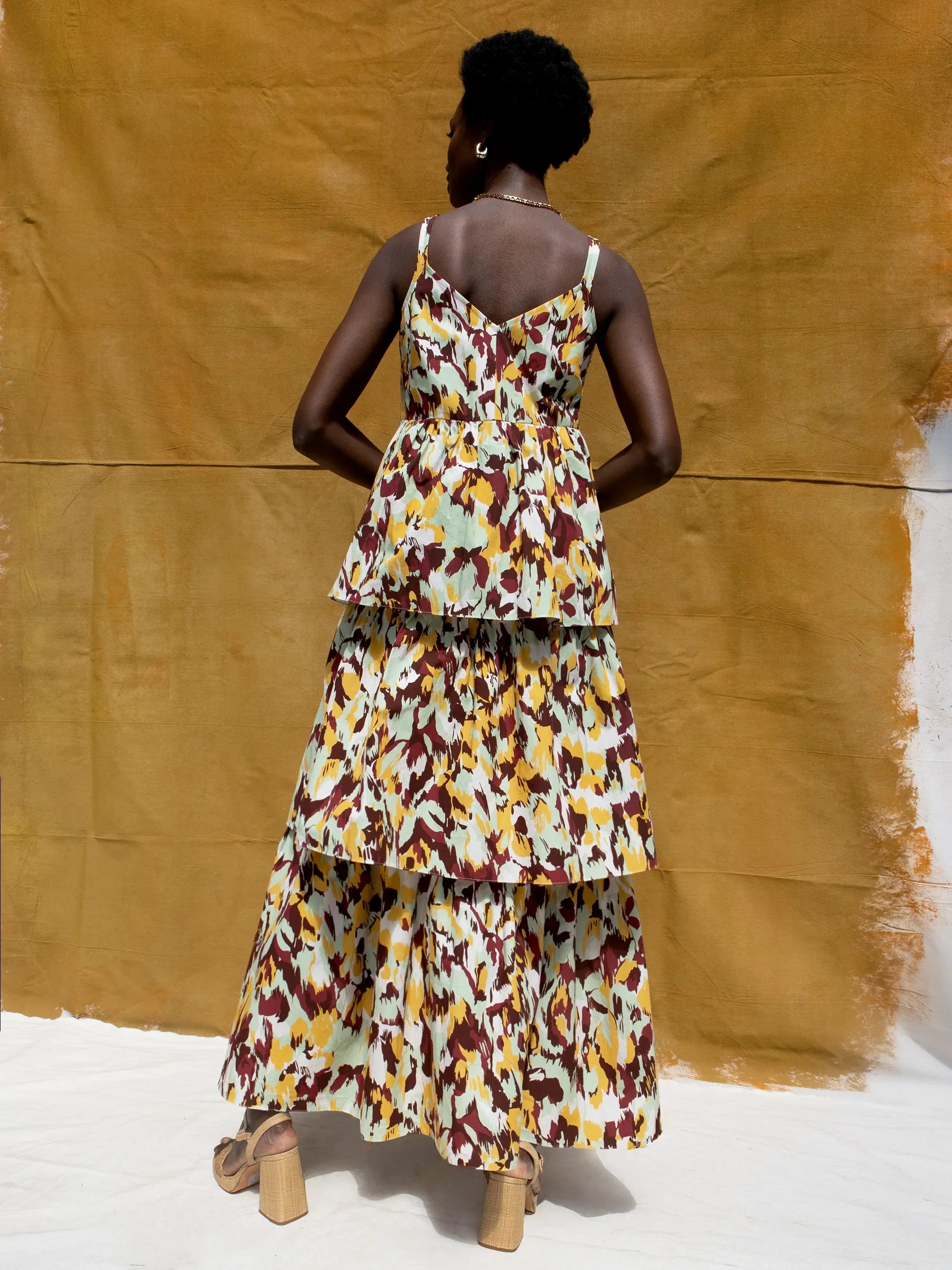 Yellow Confetti Printed Tiered Dress